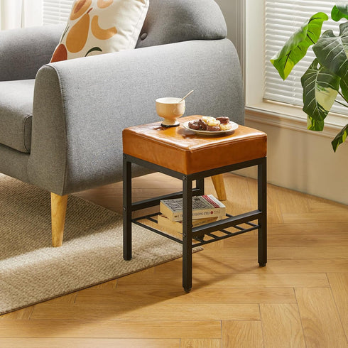 LG-60J IBUYKE Square Makeup Stool with Adjustable Feet and Storage Space, Footrest Chair, PU Vanity Seat, Multi-Use as