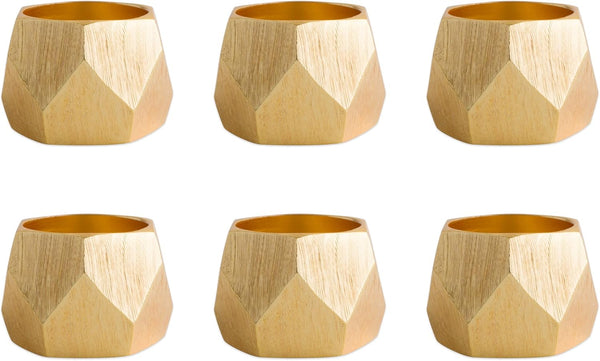 DII Decorative Geometric Napkin Ring Set - Triangle Band Gold, 6 Count