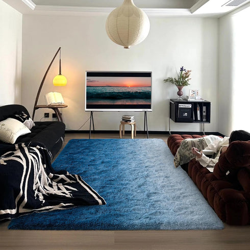 DweIke Luxury 4' x 6' Modern Indoor Area Rugs: Navy Blue High Pile Fluffy Carpet for Girls Kids Bedroom, Non-Slip