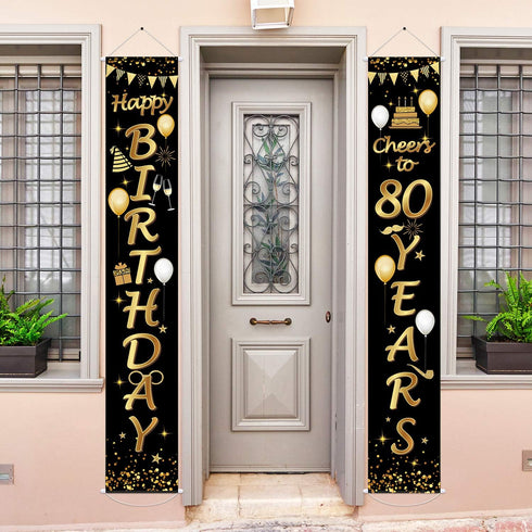 2 Pieces 80th Birthday Party Decorations, Cheers to 80 Years Banner, Welcome Porch Sign