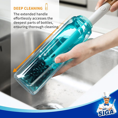 MR.SIGA Water Bottle Brush and Straw Cleaner, Long Handle 2 in 1 Bottle Cleaning Brush for Sports and Baby Bottles