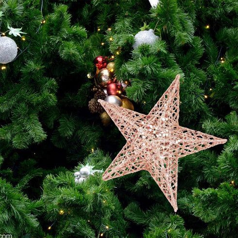 BinaryABC Christmas Tree Topper Star, Glittering Christmas Tree Decoration Ornaments, 20cm (Rose Gold)