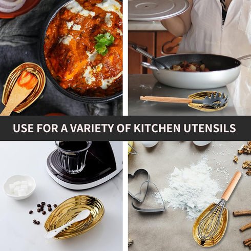 Hasense Spoon Rest for Stove Top, Ceramic Gold Spoon Holder, Large Heat-resistant Utensil Rest for Cooking