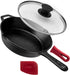 Cuisinel Cast Iron Skillet with Lid - 8" Frying Pan + Glass Cover + Silicone Grip Handle for Indoor/Outdoor Use