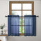 Navy Kitchen Curtains, 36 Inch Length for Basement Window, Semi Sheer Faux Linen Short Cafe Tier Drapes