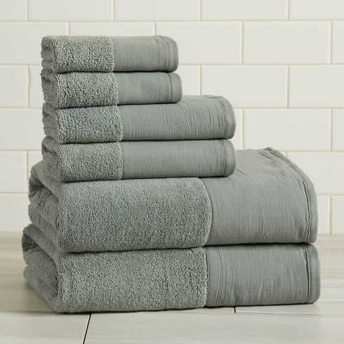 Green Bath Towel Set - Ultra-Soft 100% Cotton, Linen Like Border Design