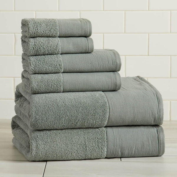 Green Bath Towel Set - Ultra-Soft 100% Cotton, Linen Like Border Design