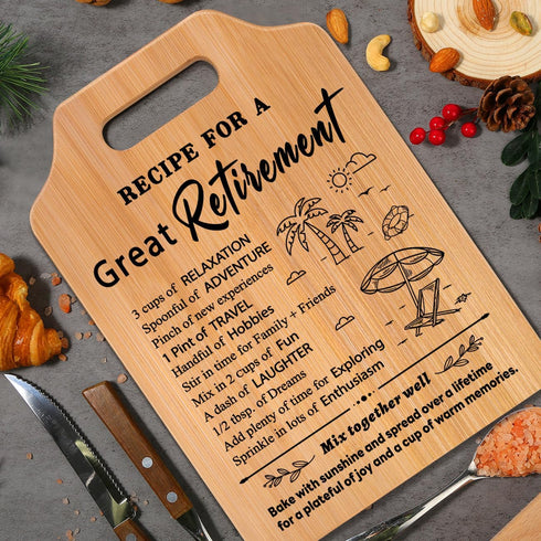 Unique Recipe Retirement Cutting Board for Women, Retirement Gift for Men, Happy Retirement Gift for Teacher Mom Friends