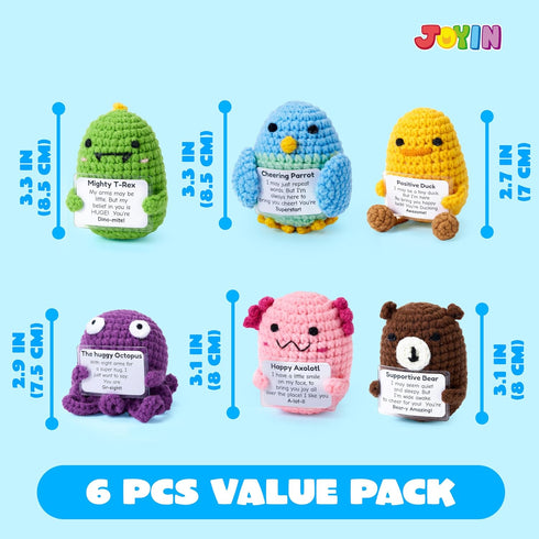 6 JOYIN Pcs Crochet Positive Animals with Positive Messages, Emotional Support Stuffed Animal Bulk, Cute Crochet