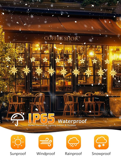126 Lights,7.8ft in,8 LED Star Icicle Connectable Window Curtain Lights Plug Lighting Modes Timer Bethlehem Star