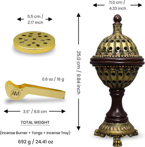 AM Lux Globe Incense Burner, Bakhoor Cone Holders for Office & Spiritual D cor (Bronze)