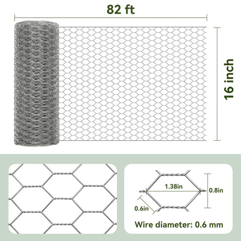 16in 82ft Amagabeli x Chicken Wire Fencing Garden Netting Poultry Wire Hexagonal Galvanized Mesh Roll Dog Barrier