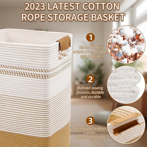 DOFASAYI Laundry Hamper, 85L Large Basket with Leather Handles, Decorative Storage for Blankets, Clothes Hamper