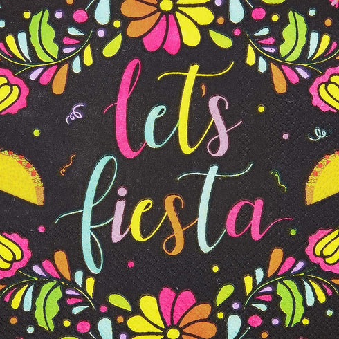 Sparkle and Bash 100 Pack Let's Fiesta Party Napkins (Black, 6.5 In) - Kids Birthday & Cinco de Mayo Decorations