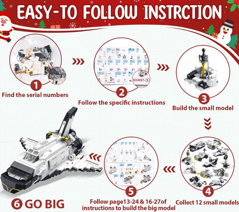 Asoulin 2025 24 Countdown 25-In-1 Set 6+ Advent Calendar Boys, Days STEM Space Explorer Rover & Space Shuttle Building
