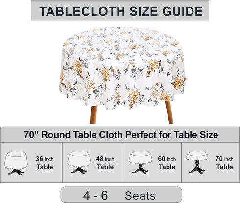 RUVANTI Round Tablecloth 70 Inch, 100% Cotton Stain Resistant Washable for Kitchen, Dining, Parties