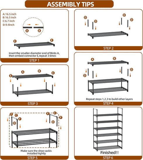 Saincustom 6 Closet, Tier Shoe Rack, Shoe Rack for Shoe Organizer for Entryway, Shoe Storage for Front Door Entrance