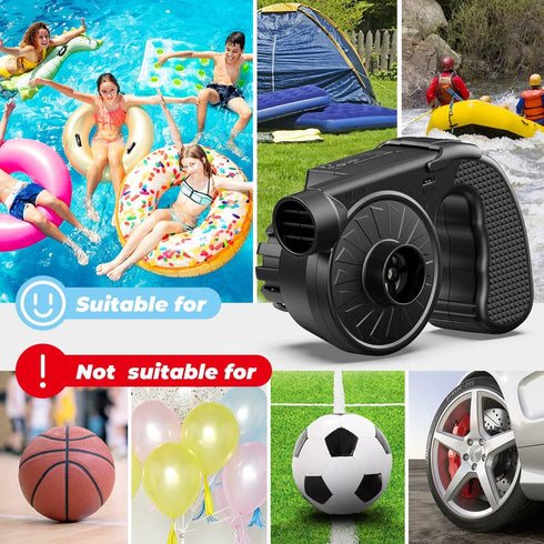 Dr.meter Portable Electric Air Mattress Pump - Rechargeable 4000mAh Battery Quick-Fill Inflator for Camping