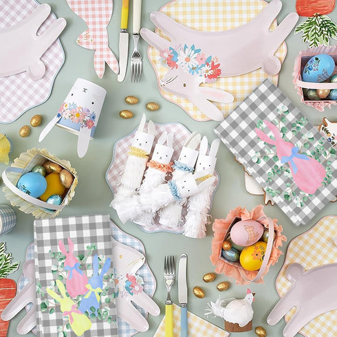 Qilerongrong Set 2 18x26 Inch Bunny Eucalyptus Easter Kitchen Dish Towels, Buffalo Plaid Cute Rabbit Dish Towel