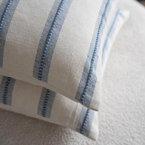 18x18 Set 2, Cethom Boho Throw Pillow Covers of Beige and Blue Striped Decorative Pillow Cases for Couch Chair Bed