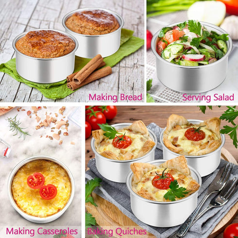 E-far 4 Inch Small Cake Pan Set of 4, Stainless Steel Mini Round Baking Pans, Non-Toxic & Healthy, Dishwasher Safe