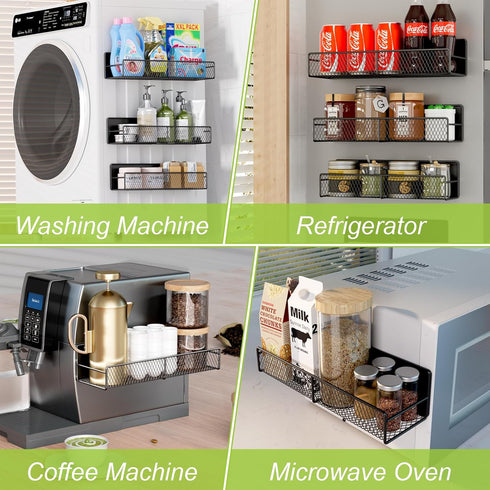 4 Pack Closet Magnetic Shelves for Washing Machine, Heavy-Duty Magnetic Laundry Organizer with Hooks, Washing Machine