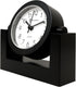 Timekeeper Small Desktop Swivel Clock - Battery Operated, 6.75" Wide x 2" Tall, Black Frame White Face