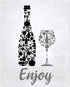 Black Grey White Mosaic Vintage Kitchen Wall Art, Eat Drink Love Wine Coffee Hearts Prints for Rustic Home