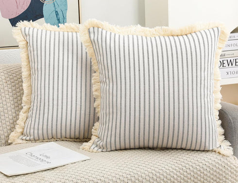 NUYECY Set of 2 Light Grey Boho Throw Pillow Covers 26 x