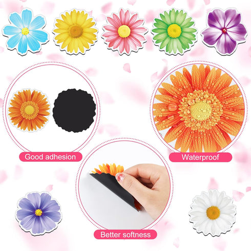 24 Pieces Flower Magnets, Magnetic Flowers Seasonal Daisy Sunflower Decals, Removable Colorful Magnets for Fridge