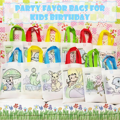 HahaMagic 12 12 Crayons(7-in-1), Coloring Goodie Bags with Reusable Art Party Favors for Kids Classroom, Birthday