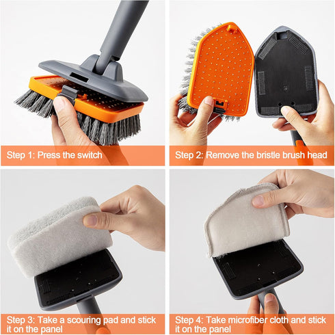Tile Tub Scrubber Brush with 3 Cleaning Heads, 56" Extendable Long Handle for Bathroom Kitchen Toilet Cleaning