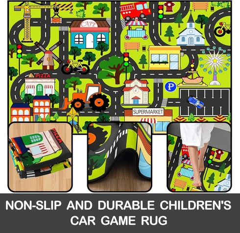 3'x5' Kids Carpet Playmat Rug Kids Car Rug Play Mat Educational Play Rugs Town Traffic Road Map Rugs City Life Car Mat