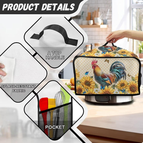 Chicken Sunflower Crock Pot Dust Cover, Oval Fits 6-8 qt Slow Cooker, Dustproof Kitchen Appliance Accessories
