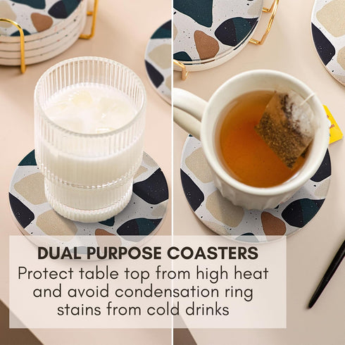 Set 6, Terrazzo Coasters of Ceramic Absorbent Drink Coasters, Cute Moisture Absorbing Coaster, Coffee Table Desk Decor