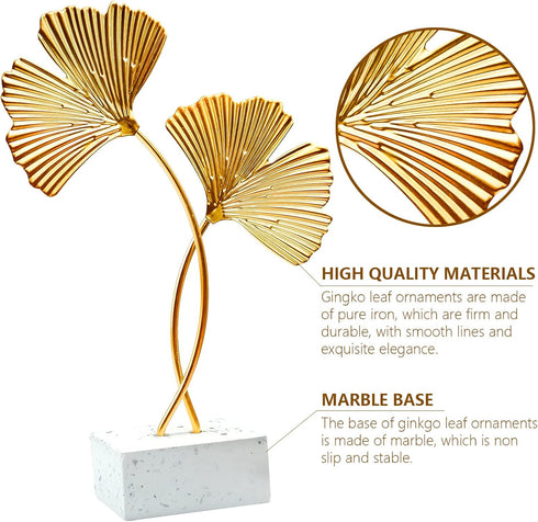 inheming Metal Ginkgo Leaf Ornaments, Gold Ginkgo Leaf Desktop Decoration Sculpture, Modern Creative Home Dcor Accents