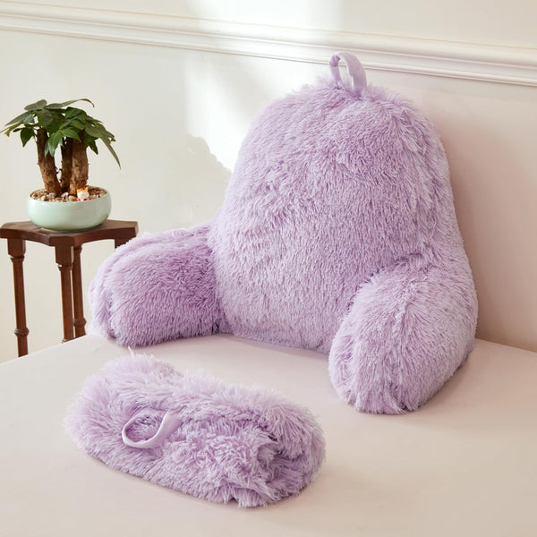 XeGe Fluffy Back Support Pillow Cover for Bed (No Filler), Light Purple