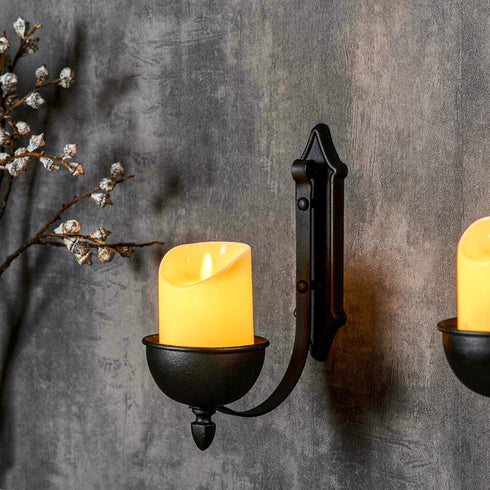 Set 2 Aimto Wall Sconce Candle Holder Black Wall-Mount Metal Candle Holders Hanging Iron Wall Candle Sconce