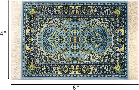 Carpet Coasters, Set of 4, Turkish Rug Style Table Drink Mats, Absorbent Kitchen and Dining Accessories