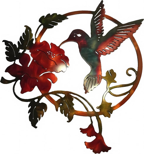 Zoihet Round Metal Bird Wall Art Decor, Hummingbird Silhouette for Garden and Fence