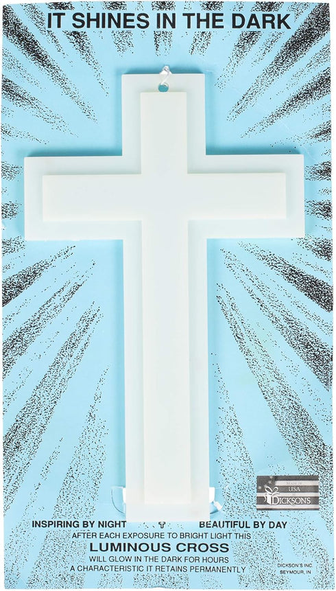 Large Luminous White Cross Plastic Glow in the Dark Wall Plaque, 6 x 10