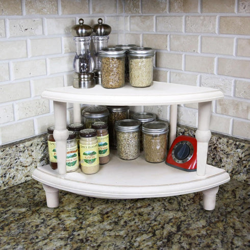 Rustic White Corner Counter Shelf, Stackable 2 Pack Farmhouse Organizer for Bathroom, Kitchen, and Coffee Bar Decor