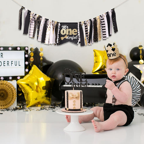 First/1st WAOUH Mr Onederful High Chair Banner - Birthday Decoration for Boy,Theme Garland for Birthday Party,Photo