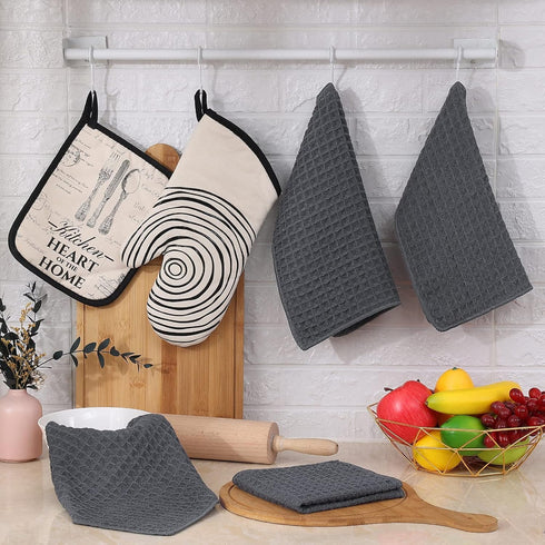 Homaxy Premium Microfiber Waffle Weave Kitchen Dish Cloths, 12 x 12 Inch Ultra Absorbent - 6 Pack Dark Grey