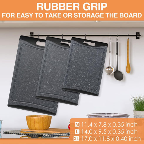 Extra Large Plastic Cutting Boards Set of 3 for Kitchen, Dark Grey