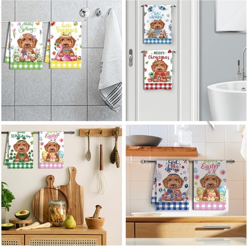 MALEBAZI Set 12, 21.3x14.2 Inch Cute Golden Doodle Holiday Kitchen Towels of Funny Dog Hand Towels, Puppy Dish Cloths