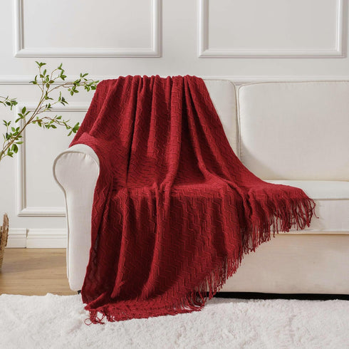 BATTILO HOME Christmas Red Throw Blanket, Textured Soft Burgundy Decorative Knitted Blanket, 50"x60"
