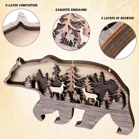 Honoson Forest Animal Rustic Wall Art Decor, Wooden Farmhouse Decoration for Cabin Bedroom Living Room, Brown