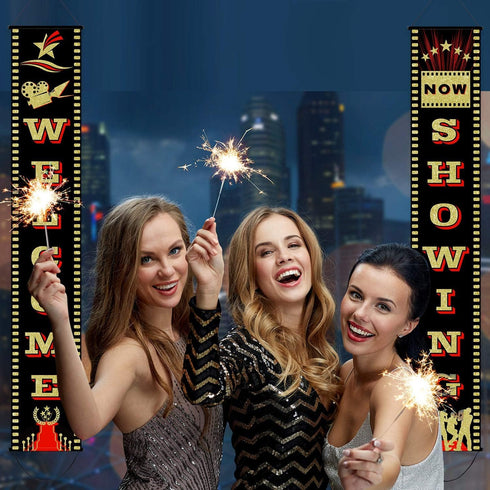 Blulu 2 Pieces Movie Night Banner Decoration Set, Porch Sign for Theme Party Supplies Birthday Favors