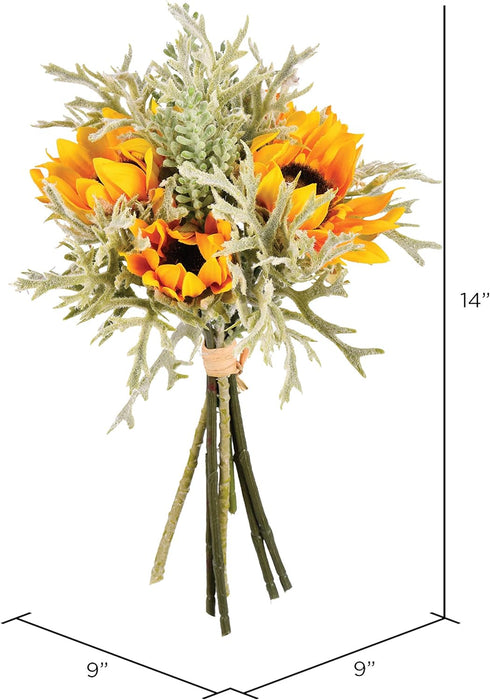 Vickerman Everyday Artificial Yellow Sunflower Bouquet 14" - Premium Faux Floral Decor for Weddings or Arrangements